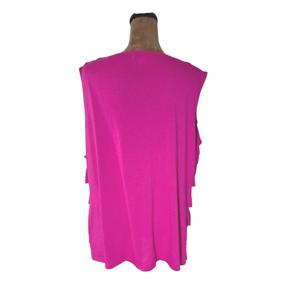 Liz Claiborne Womens 1X Fuchsia Pink Tiered Ruffle Scoop Neck Tank Top Lagenlook - Picture 4 of 7